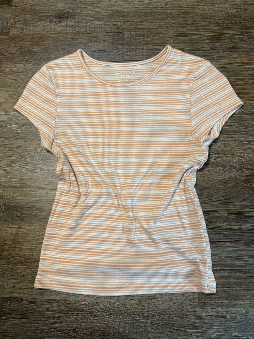 American Eagle Outfitters Peach and White‎ Striped Ribbed Tee